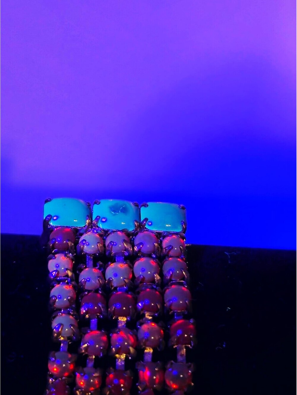 Vintage UV Reactive Cadmium Glass & Faux Turquoise Statement Brooch / Pin